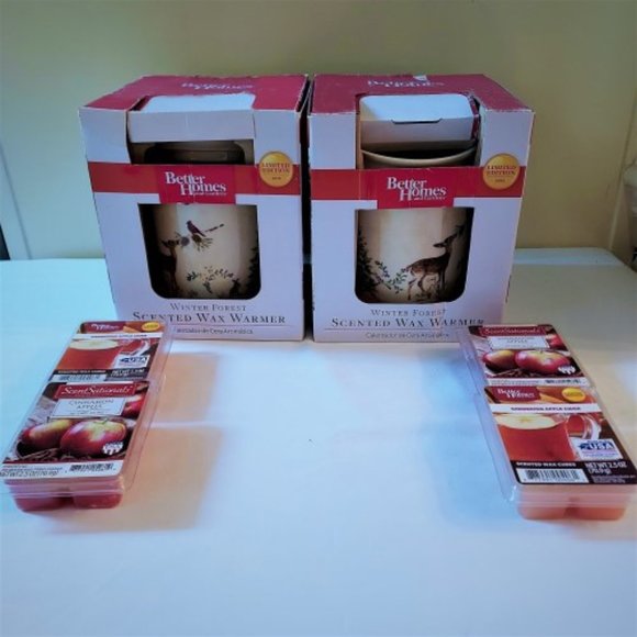 Better Homes And Gardens Other - BETTER HOMES & GARDENS WINTER FOREST SCENTED WAX WARMERS SET OF 2 W/CANDLES NWT
